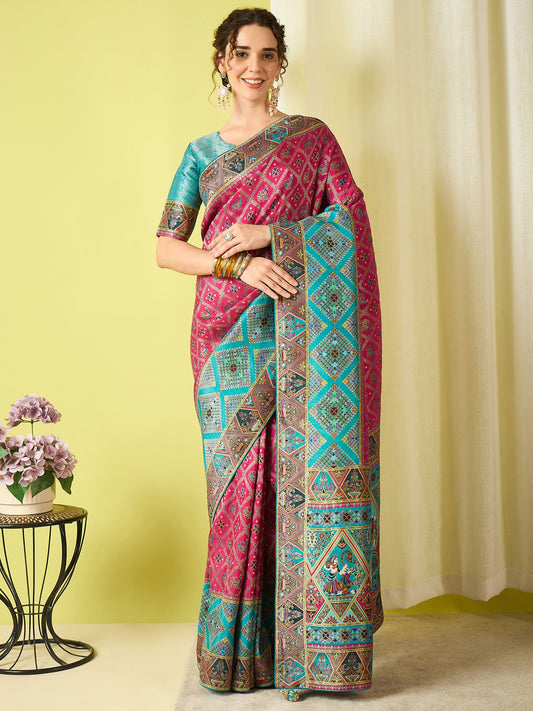 Pink Pink Banarasi Viscose Silk Woven Saree