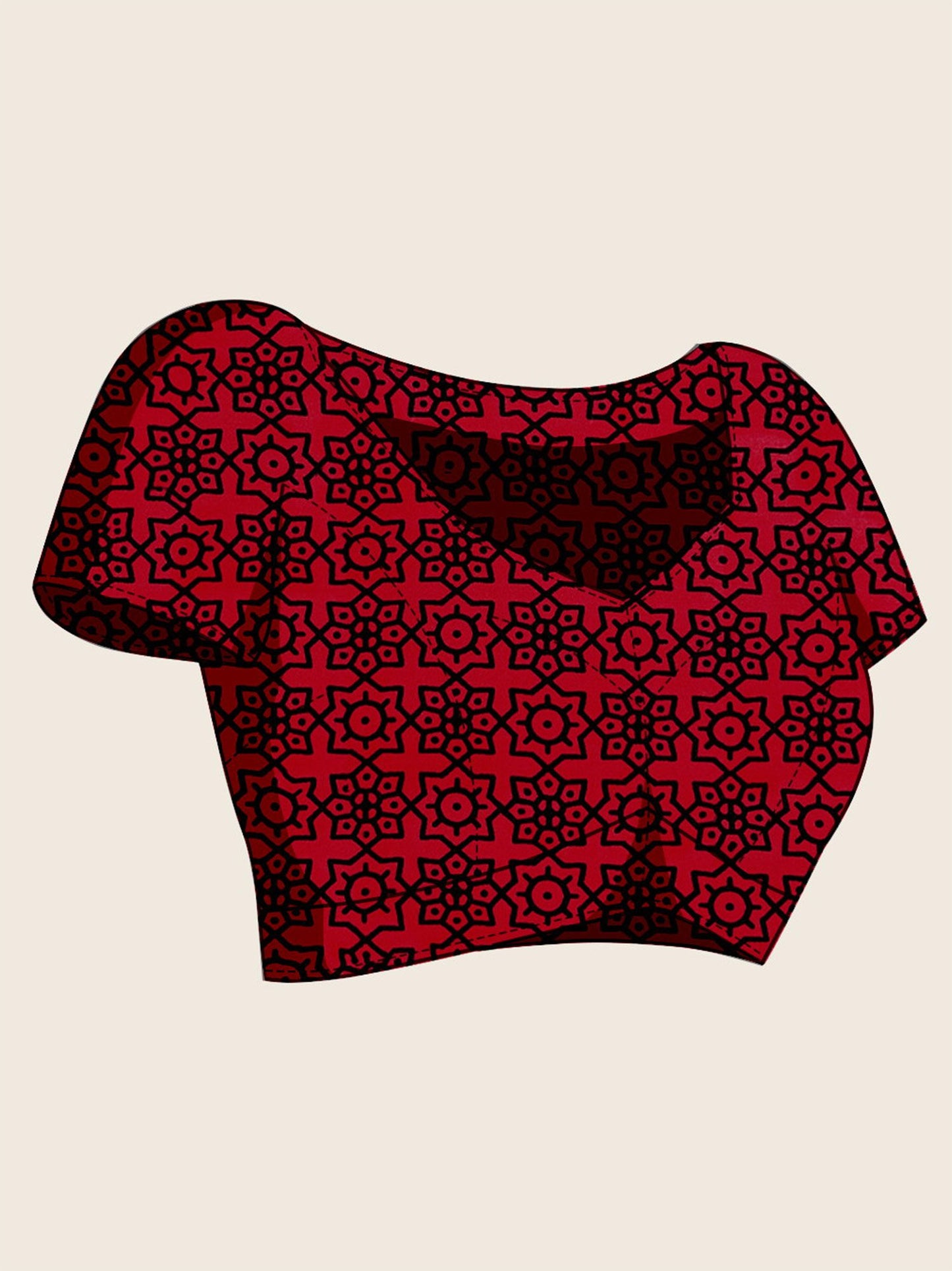 Red Block Print Satin Printed Saree