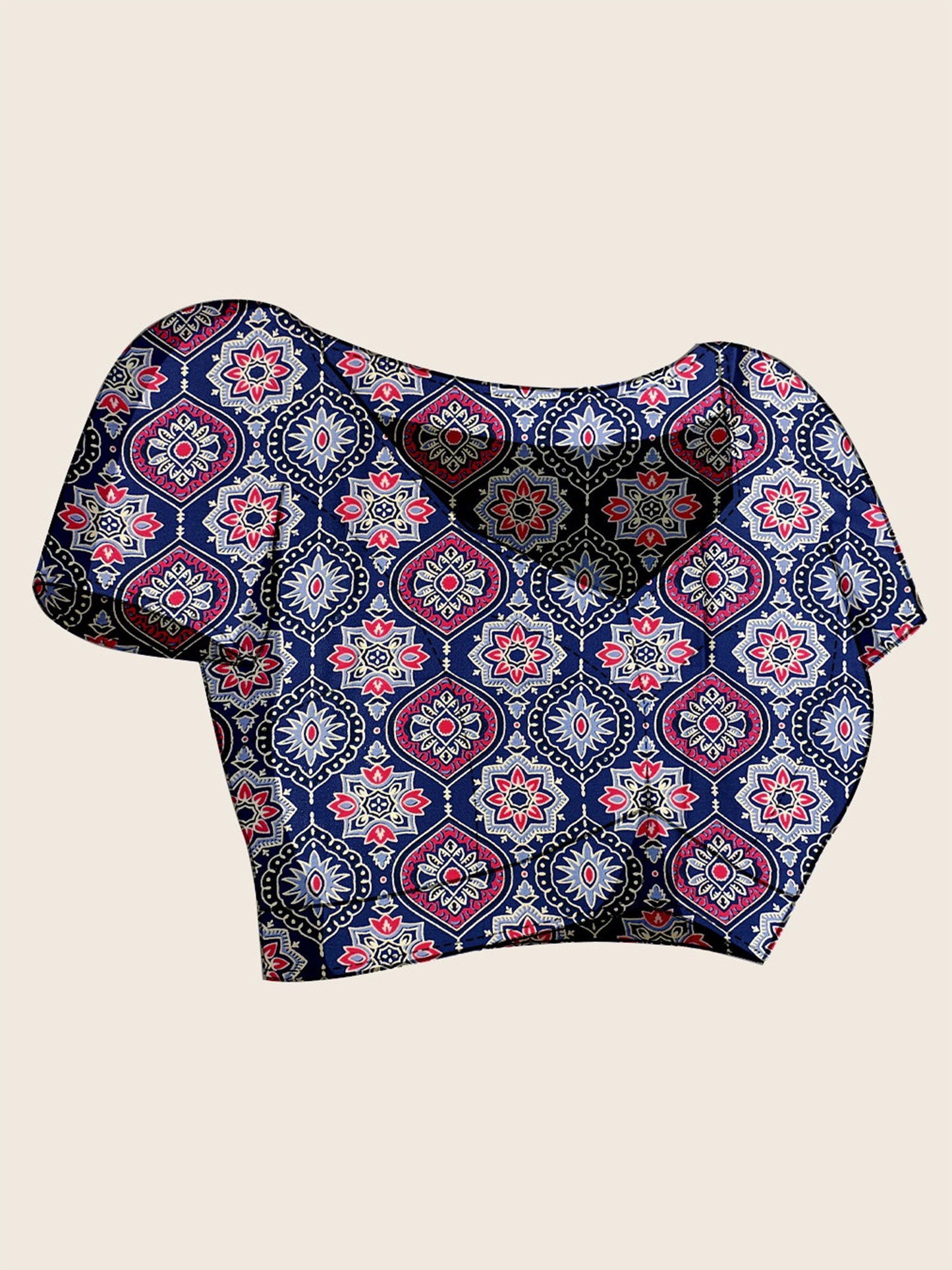 Navy Block Print Satin Printed Saree