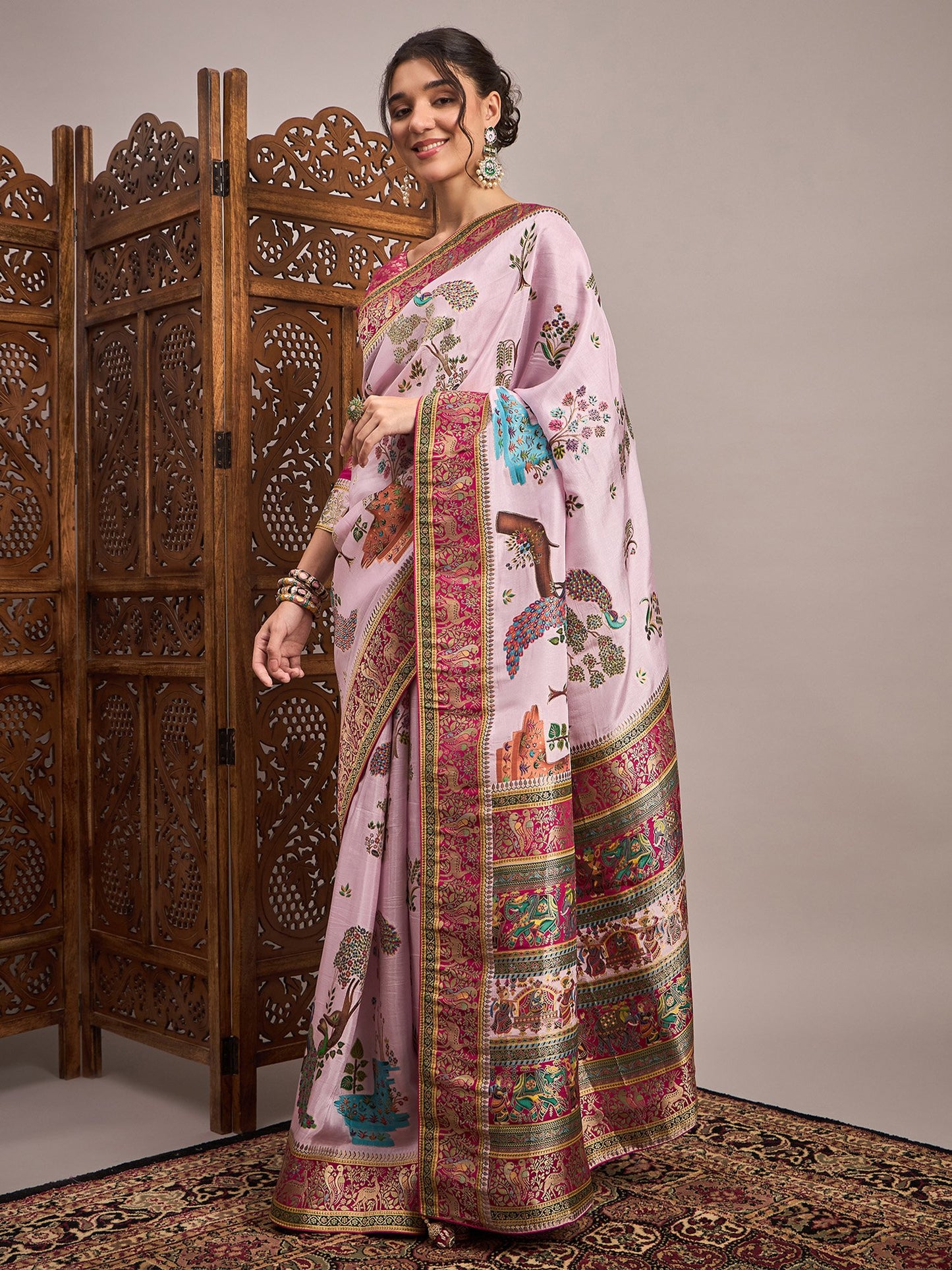 Mauve Banarasi Viscose Silk Woven Saree