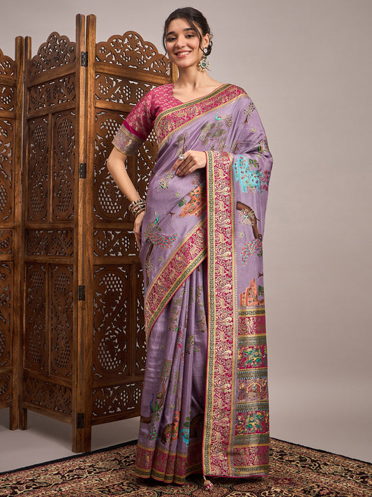 Lavender Lavendar Banarasi Viscose Silk Woven Saree