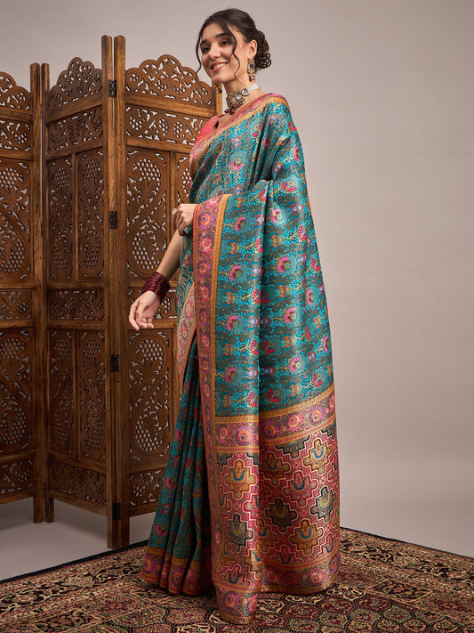 Blue Light Banarasi Viscose Silk Woven Saree