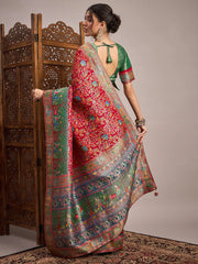 Red Banarasi Viscose Silk Woven Saree - The Dori Store