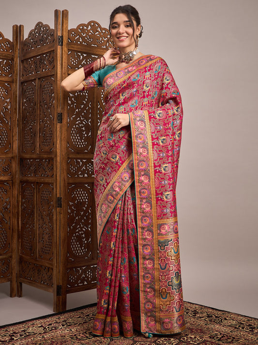 Pink Pink Banarasi Viscose Silk Woven Saree