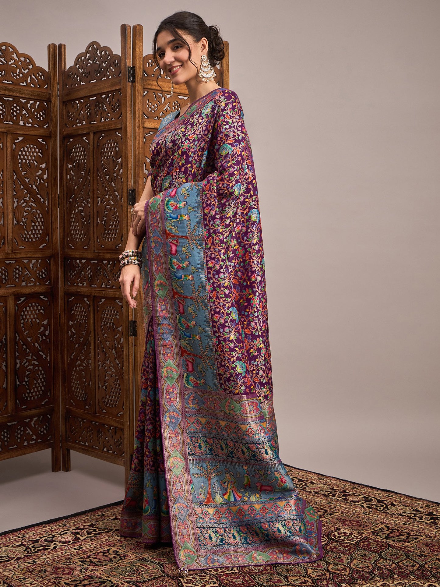 Purple Banarasi Viscose Silk Woven Saree