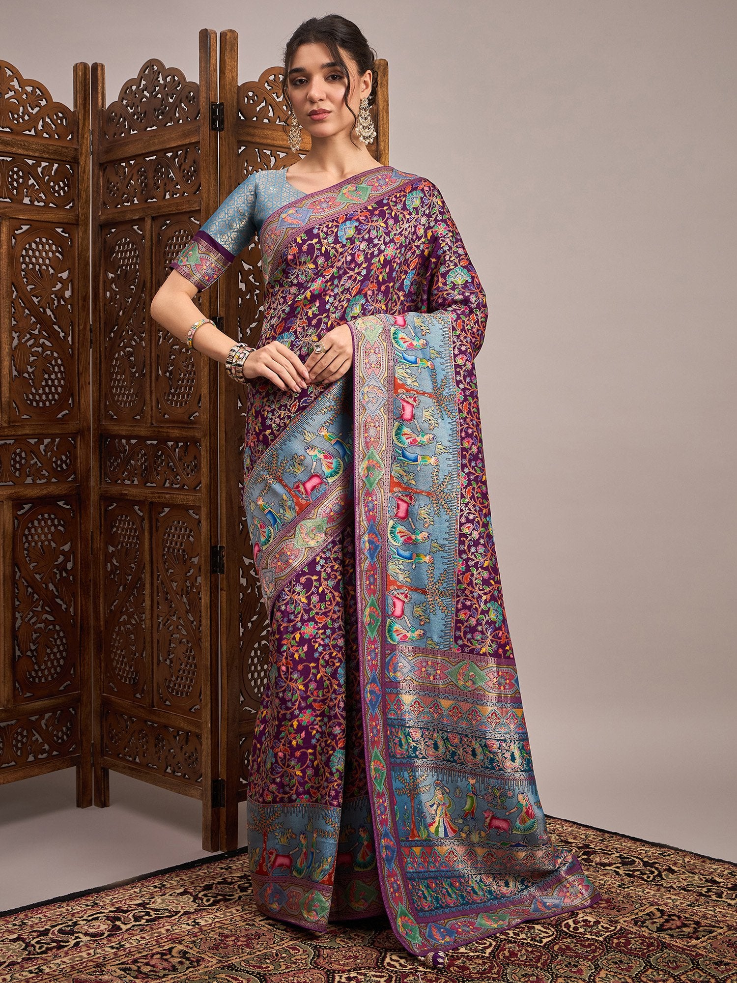 Purple Purple Banarasi Viscose Silk Woven Saree
