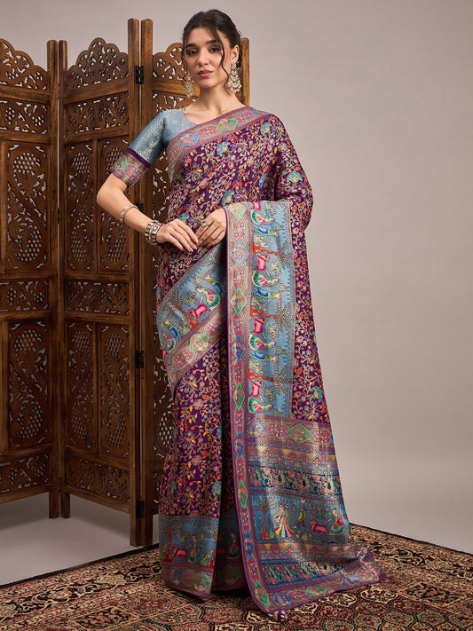 Purple Purple Banarasi Viscose Silk Woven Saree