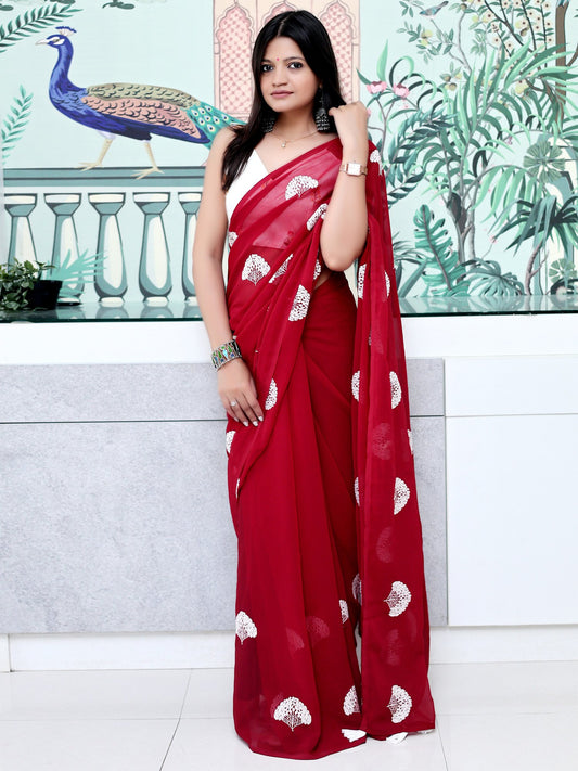 Red Red Party Wear Georgette Embroidered Saree