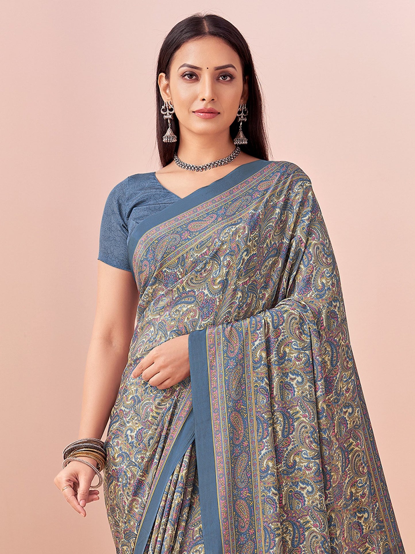 Light Block Print Crepe Printed Saree