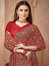 Red Bagru Crepe Printed Saree - The Dori Store