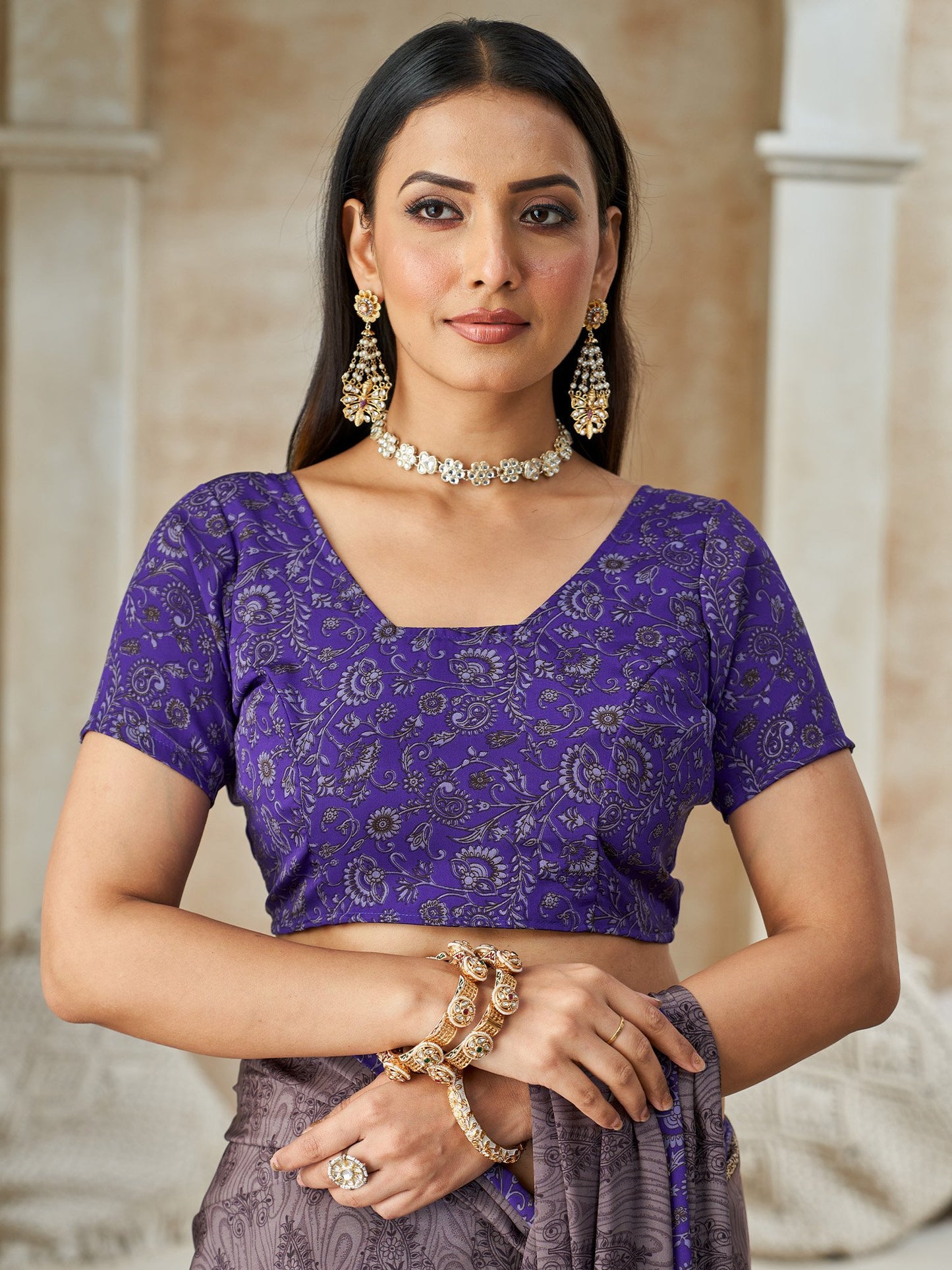 Grey Bagru Crepe Printed Saree