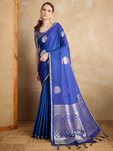 Dark Blue Banarasi Satin Silk Woven Saree - The Dori Store