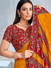 Yellow Bagru Crepe Printed Saree - The Dori Store