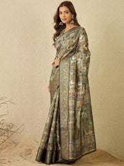 Olive Sungudi Organza Digital Print Saree - The Dori Store