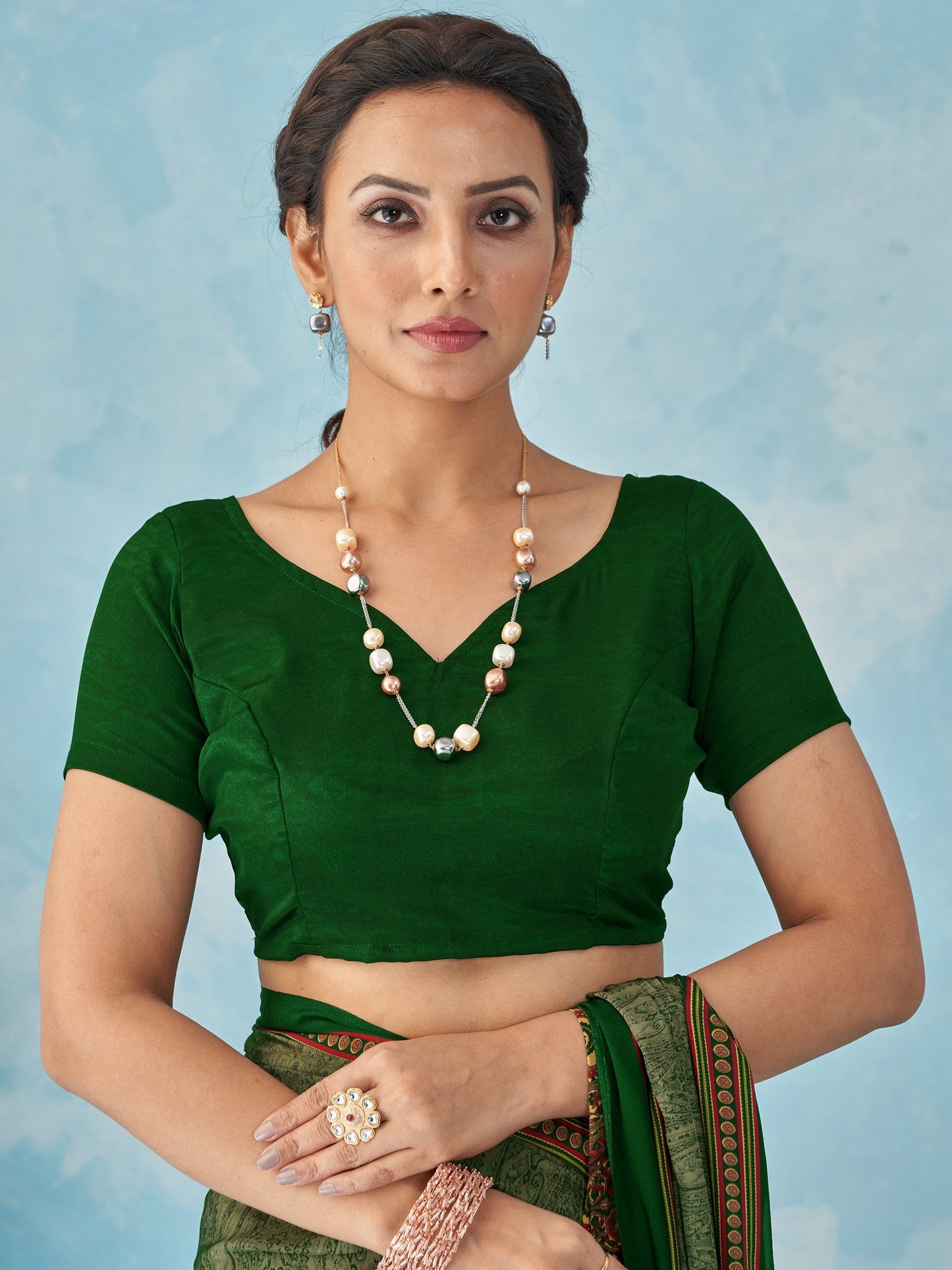 Green Bagru Crepe Printed Saree