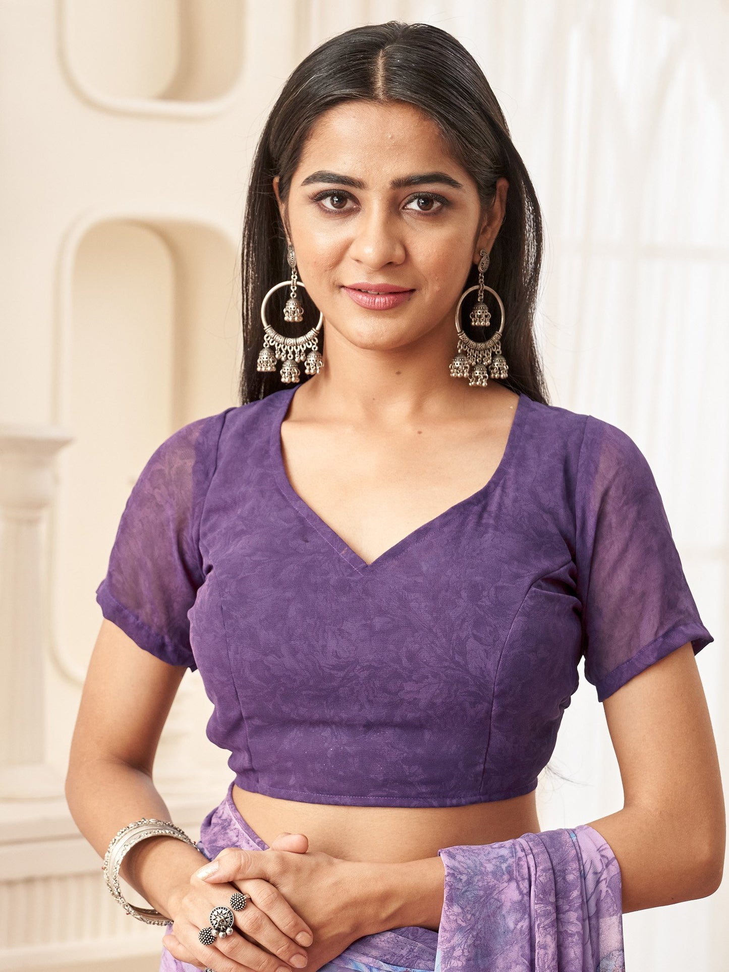 Violet Bagru Georgette Printed Saree