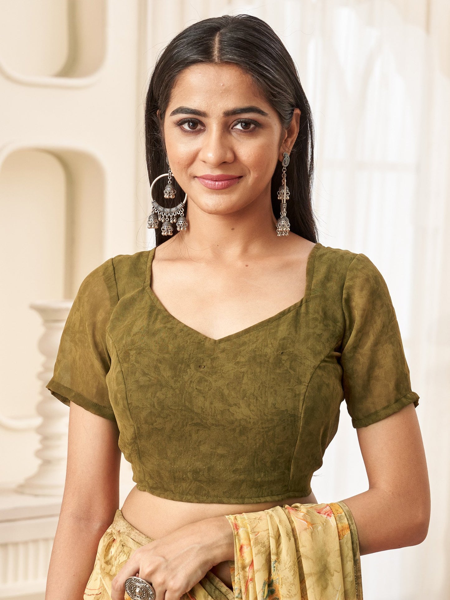 Yellow Bagru Georgette Printed Saree