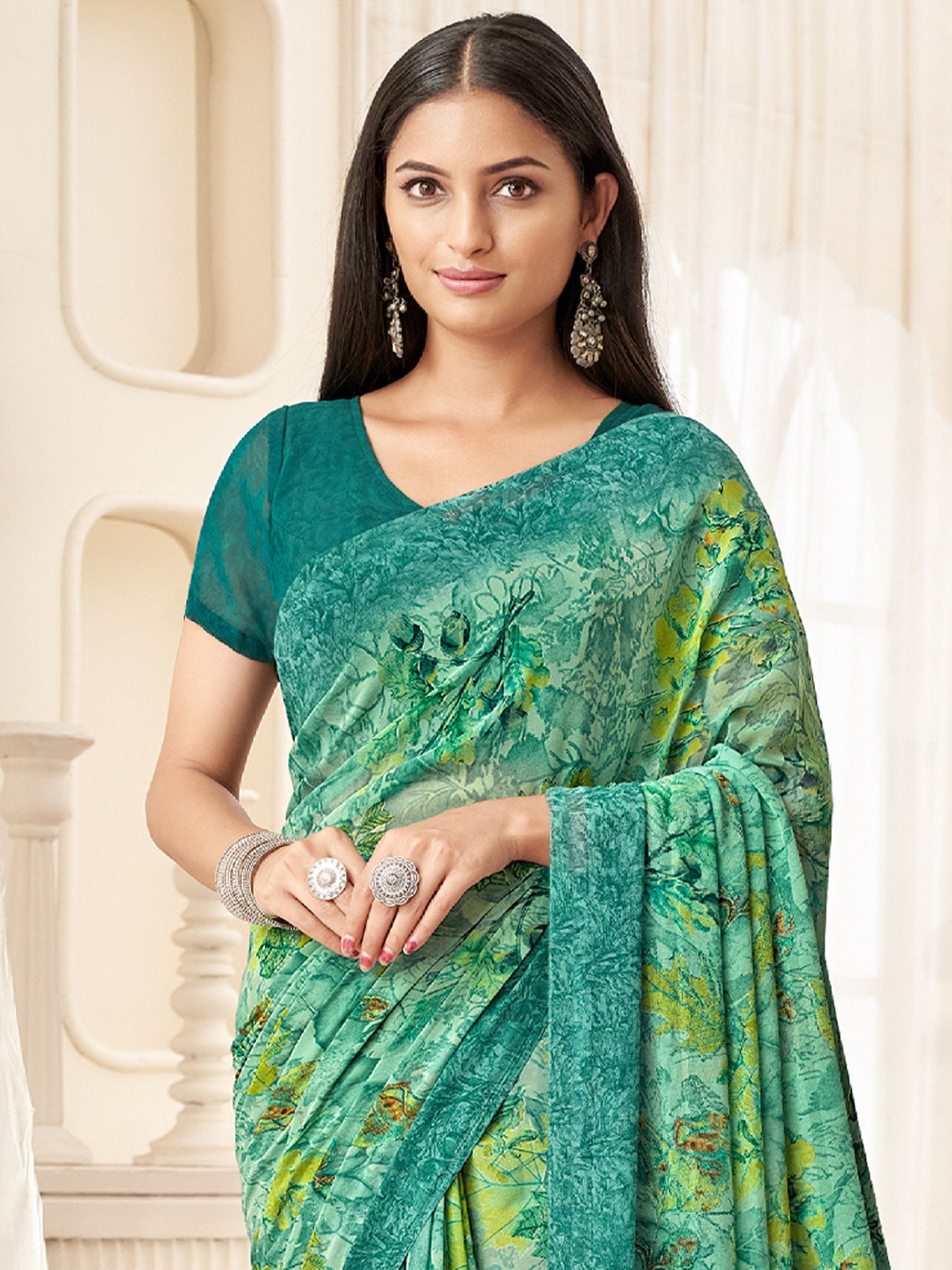Light Bagru Georgette Printed Saree