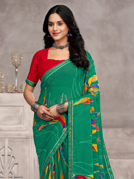 Green Green Party Wear Chiffon Printed Saree