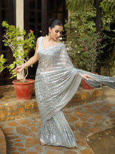 Metallic Party Wear Georgette Embellished Saree - The Dori Store