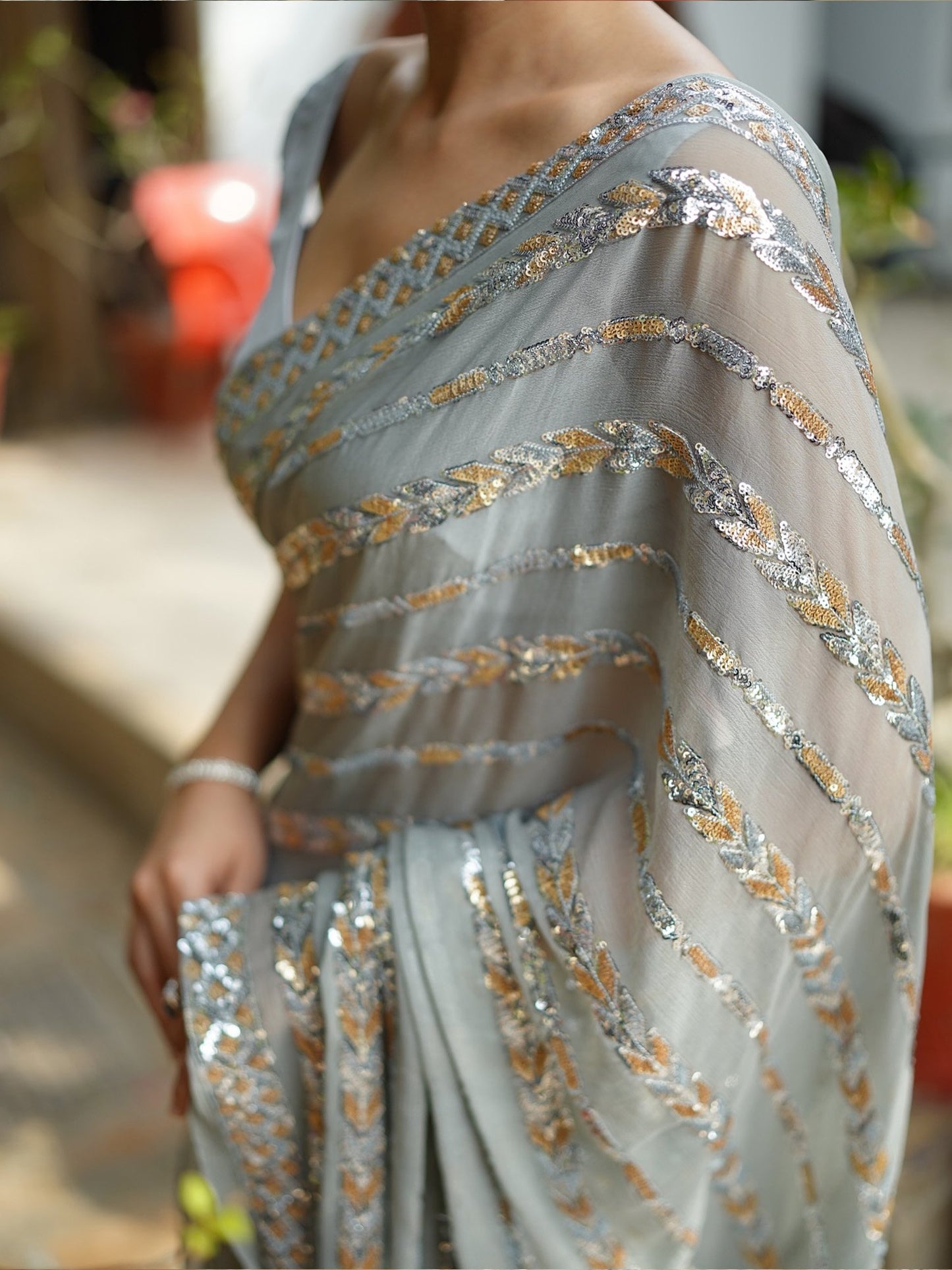 Metallic Party Wear Georgette Embellished Saree