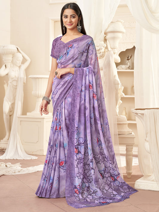 Lavender Lavendar Bagru Georgette Printed Saree