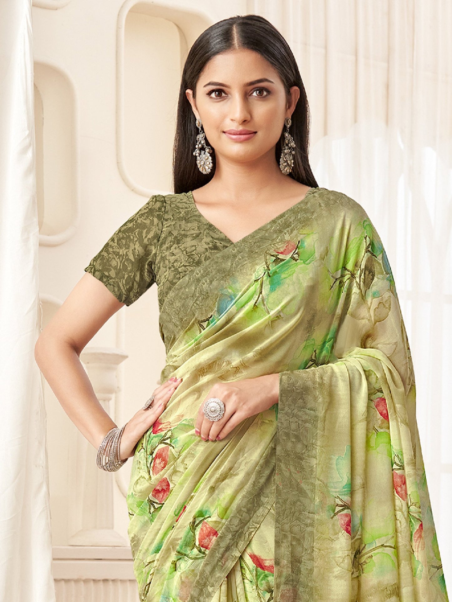 Light Bagru Georgette Printed Saree