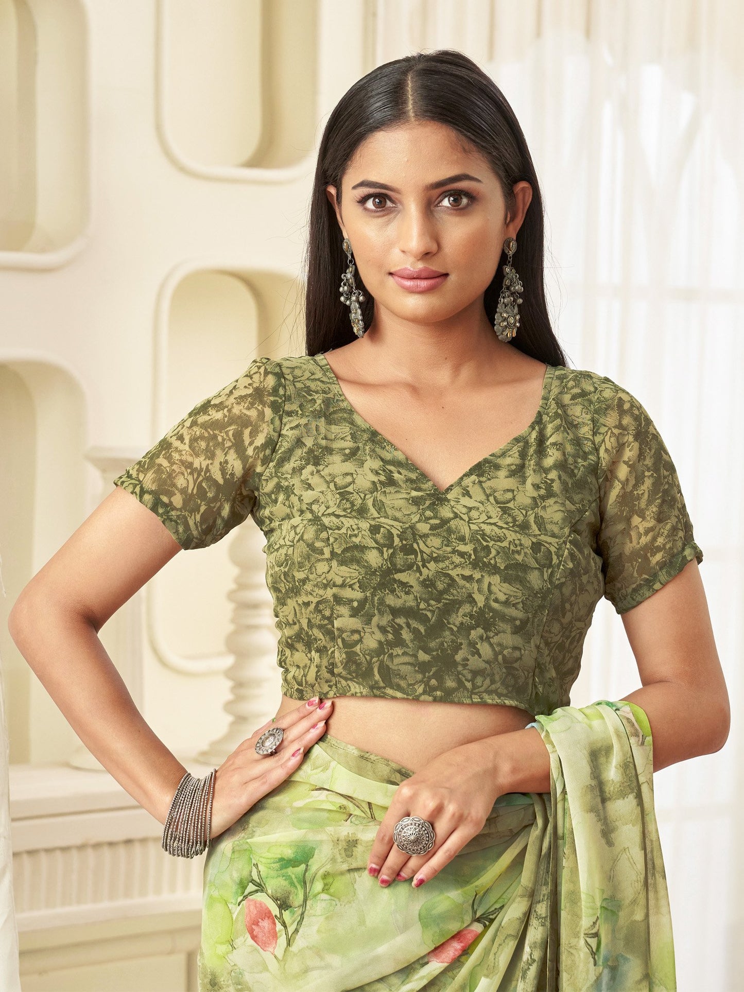 Light Bagru Georgette Printed Saree