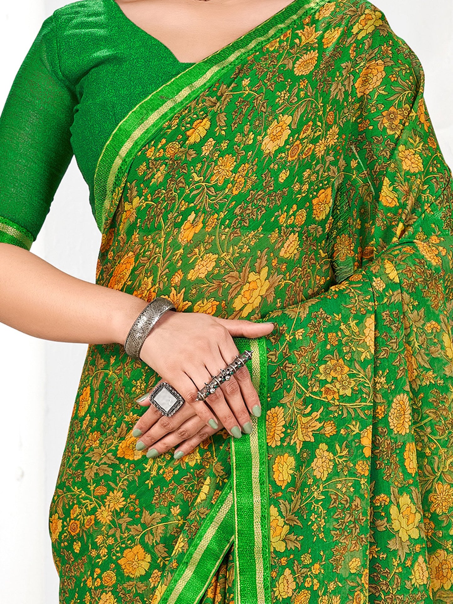 Green Party Wear Chiffon Printed Saree