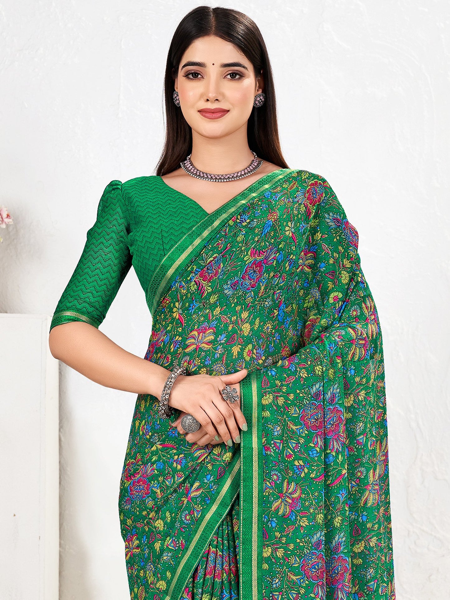 Green Green Party Wear Chiffon Printed Saree