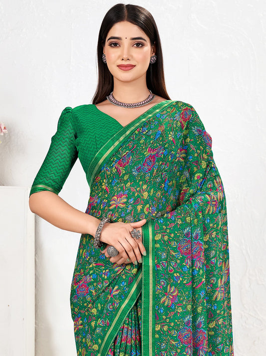 Green Green Party Wear Chiffon Printed Saree