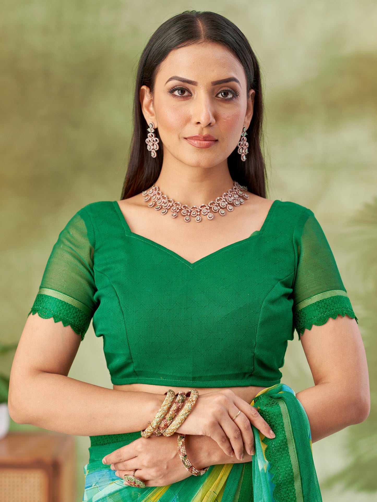 Green Party Wear Chiffon Printed Saree