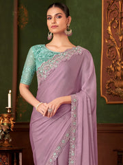 Lavendar Party Wear Chiffon Embellished Saree - The Dori Store
