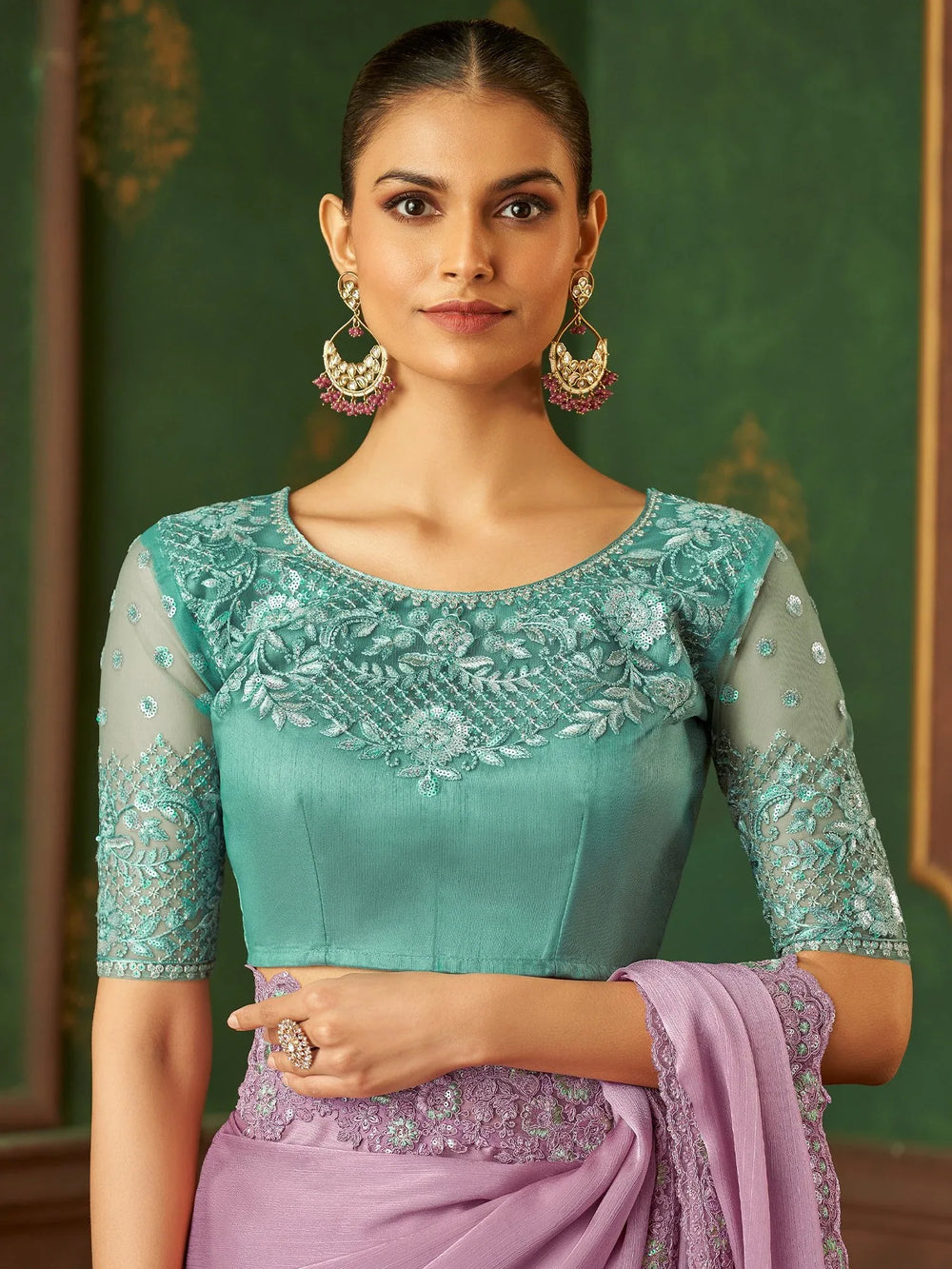 Lavendar Party Wear Chiffon Embellished Saree - The Dori Store