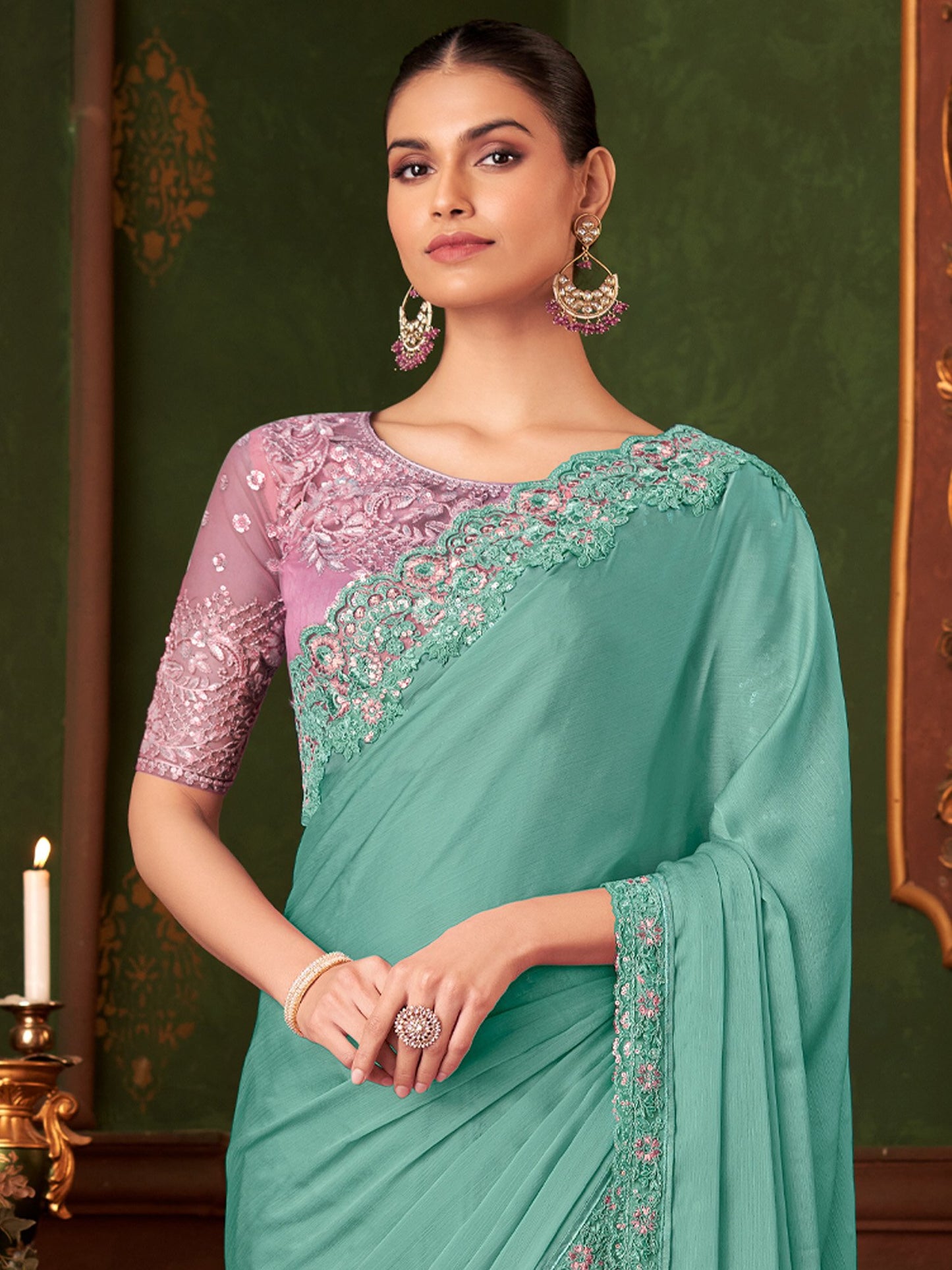 Light Party Wear Chiffon Embellished Saree