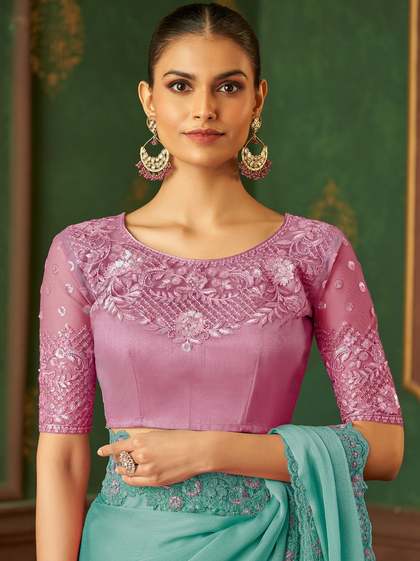 Light Party Wear Chiffon Embellished Saree