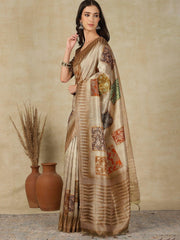 Beige Kasavu Cotton Silk Woven Saree - The Dori Store