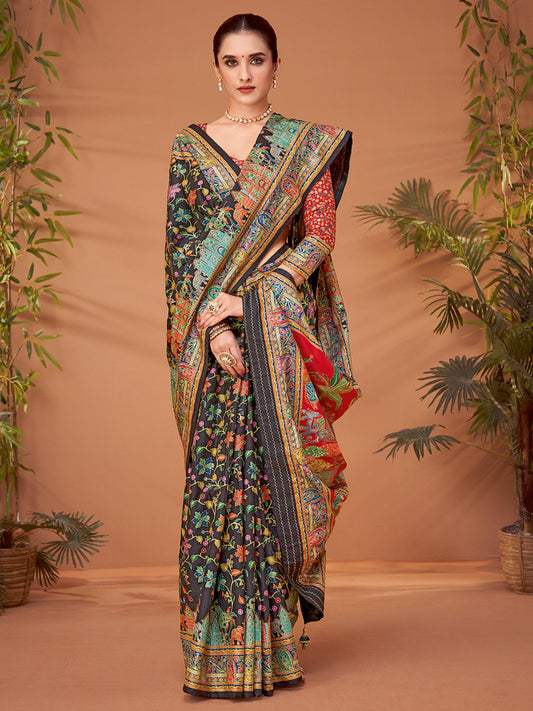 Black Black Banarasi Viscose Silk Printed Saree