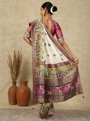 Off White Patola Viscose Silk Woven Saree - The Dori Store