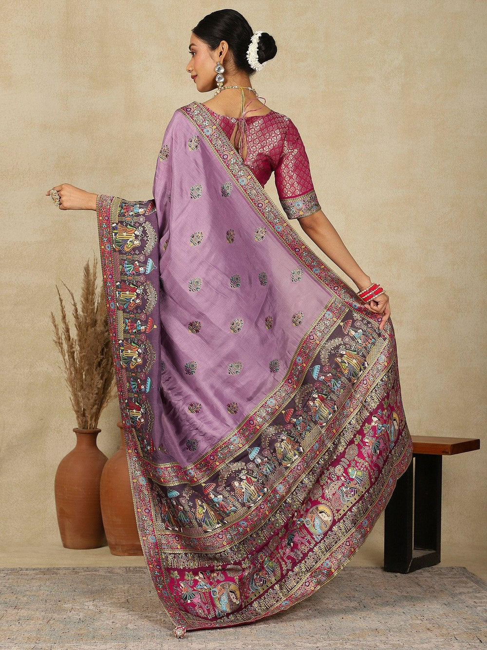Lavendar Patola Viscose Silk Woven Saree - The Dori Store