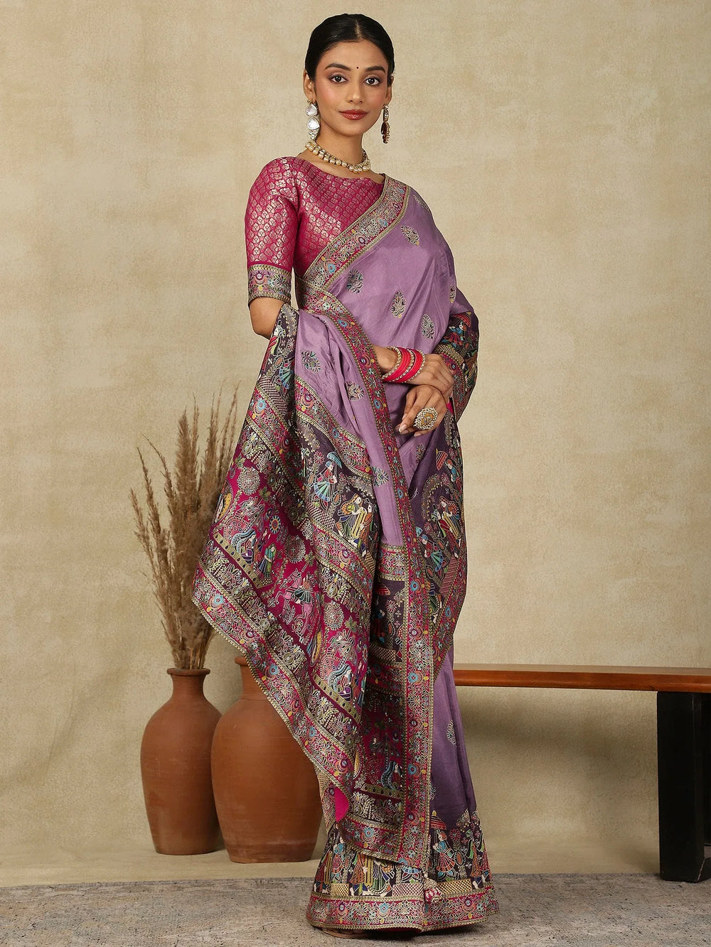 Lavendar Patola Viscose Silk Woven Saree - The Dori Store