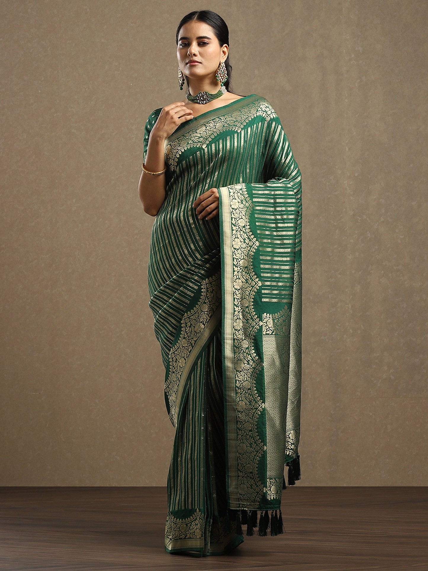 Green Leheriya Georgette Woven Saree