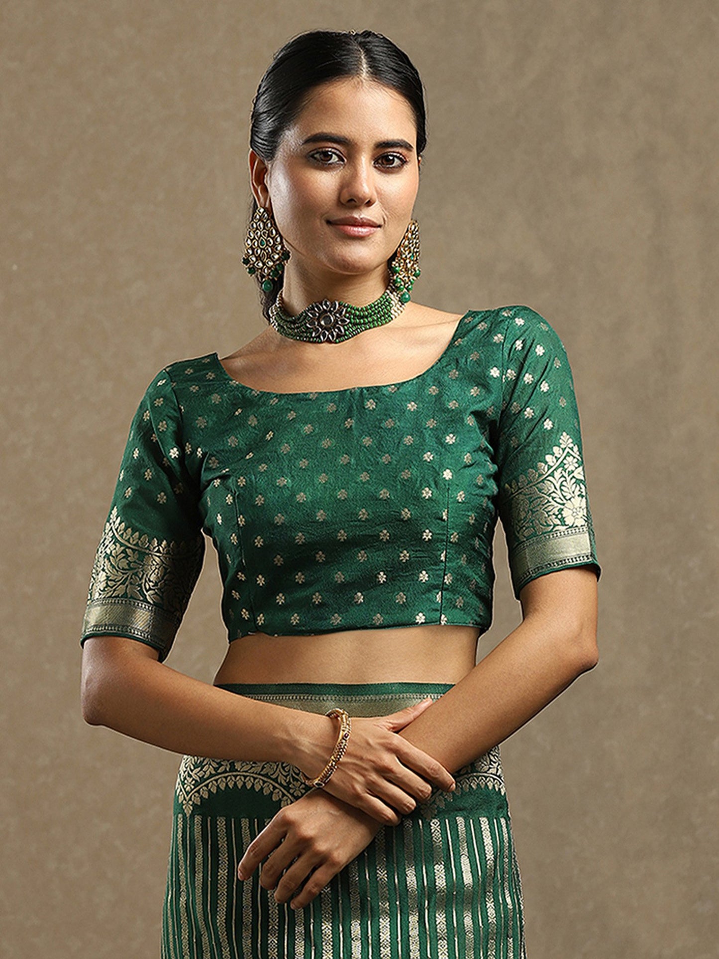 Green Leheriya Georgette Woven Saree