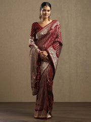Maroon Leheriya Georgette Woven Saree - The Dori Store