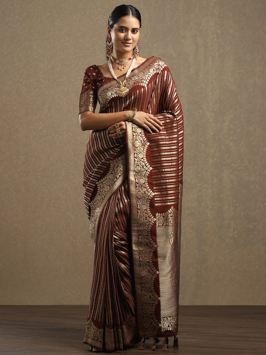 Brown Brown Leheriya Georgette Woven Saree