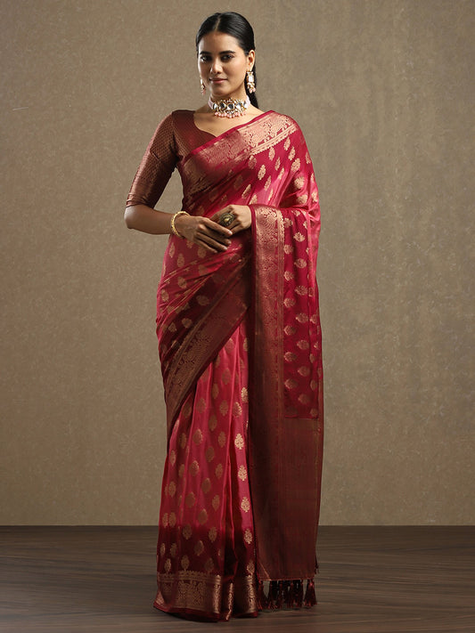 Pink Maroon Kanjeevaram Georgette Woven Saree