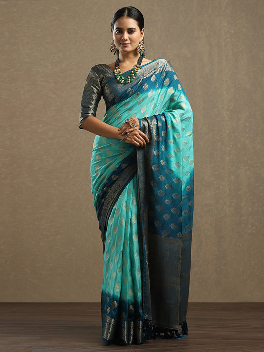 Blue Light Kanjeevaram Georgette Woven Saree