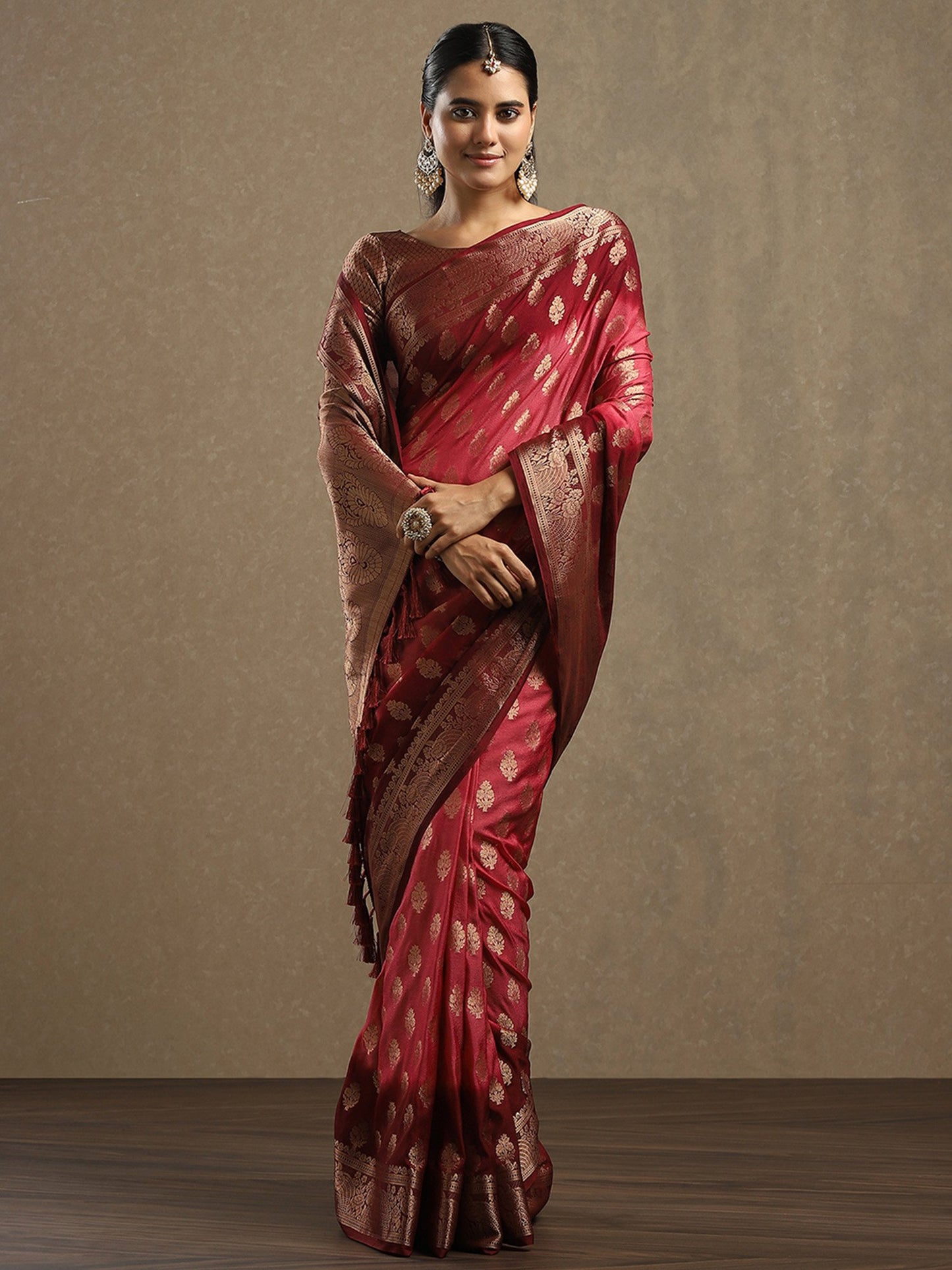 Peach Kanjeevaram Georgette Woven Saree