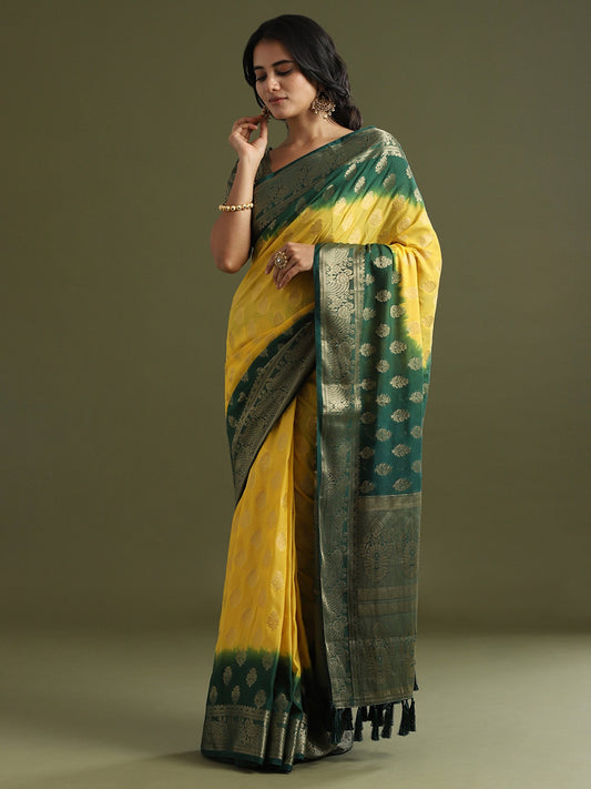 Yellow Yellow Kanjeevaram Georgette Woven Saree