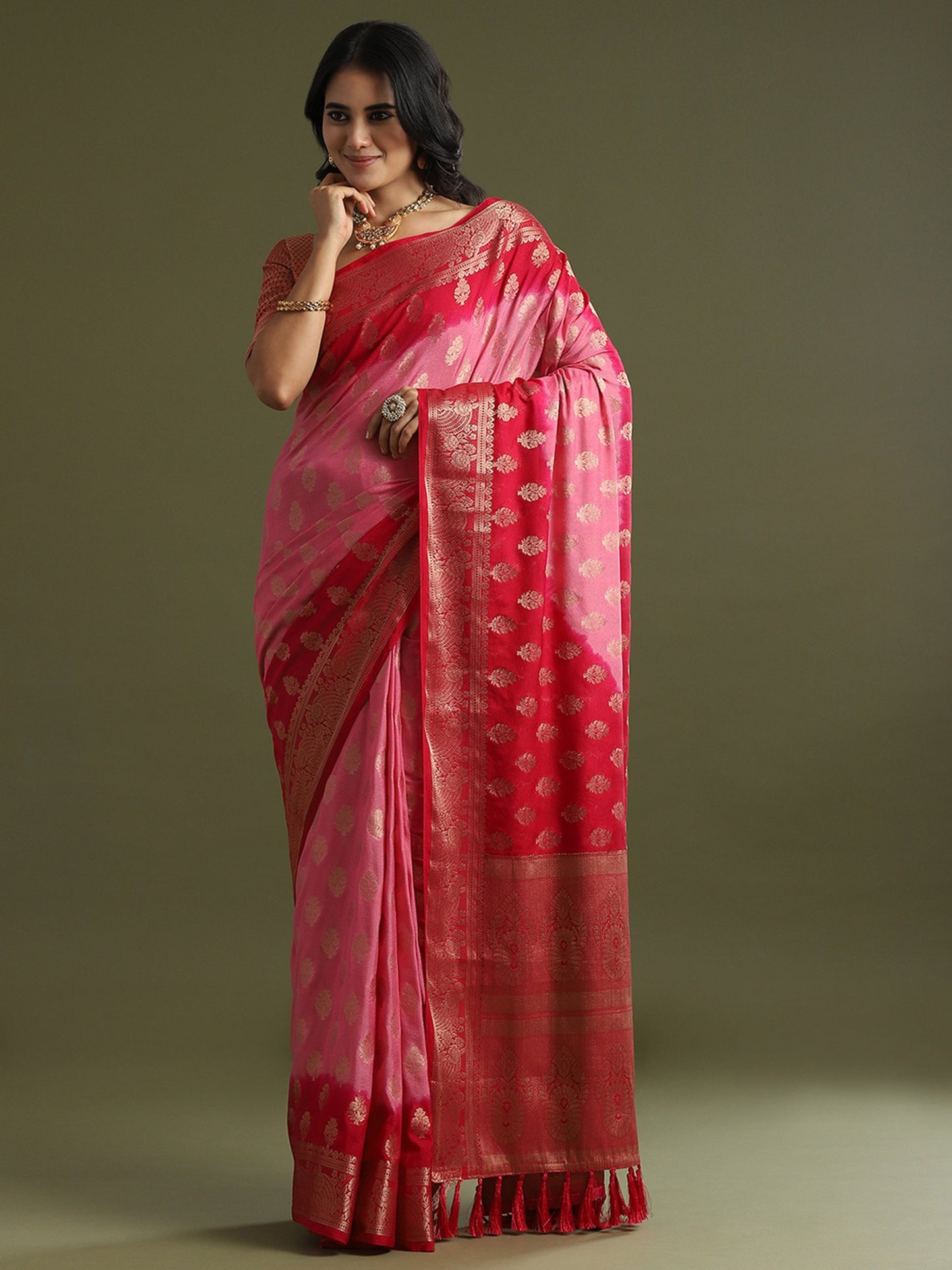 Pink Kanjeevaram Georgette Woven Saree